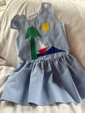 Florence Eiseman Light Blue Dress with Embroidered Boat Scene